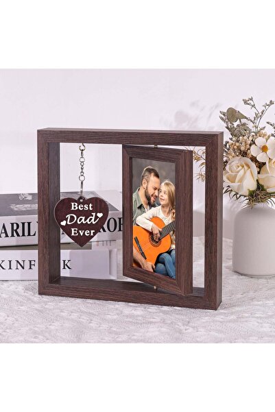Generic Dad Picture Frame with Heart Pendant – 4x6 Double-Sided Wooden Rotating Photo Frame