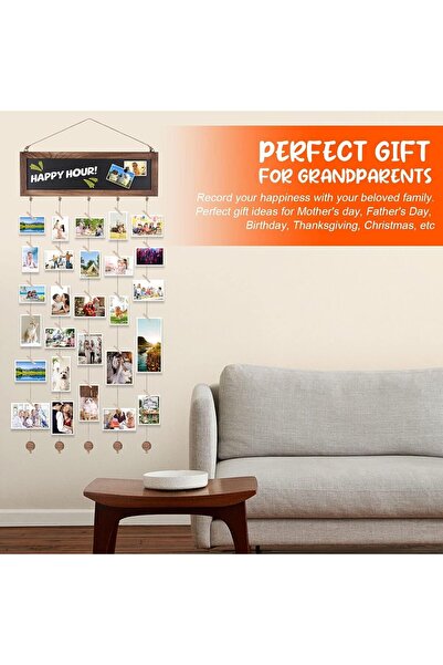 Bukela Wall Decor Hanging Photo Display with 30 Clips - Picture Frame Collage with Blackboard