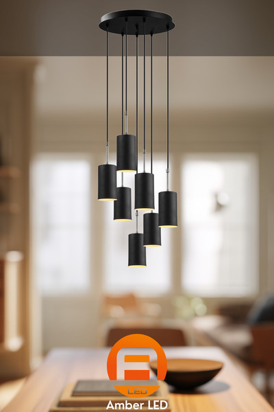 AmberLED Şık Metal Gövdeli 7'Li Tepsi Sarkıt Avize Mutfak ve Salon İçin E27 U...