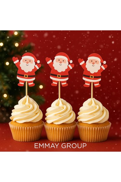 İthal 12 cm Bamboo Toothpicks with Santa Claus Figures • New Year's Presentation and Party Decoration Set, Cocktail