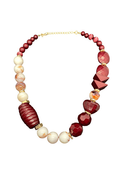 FM 🔴   Red and White Patterned Acrylic Necklace — Vintage Elegance and Modern Glamour