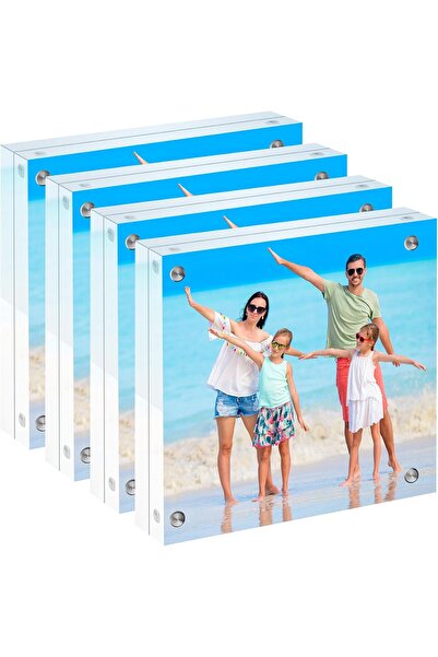 JEFHOMKIT 4x4 Acrylic Picture Frame, 4 Pack, Clear Double-Sided Magnetic Frames