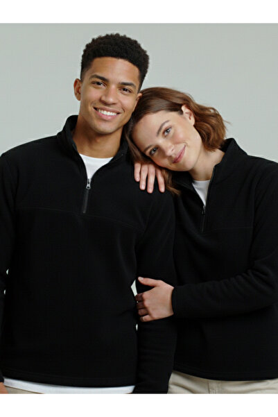 SmallTouch Unısex Tüylenme Yapmayan Normal Kalıp Dik Yaka Soğuk Geçirmez Polar