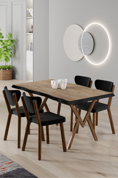 Canisa Akort Serisi MDF Sabit 80x130 Atlantik Çam Mutfak Masası Takımı 4 Siya...