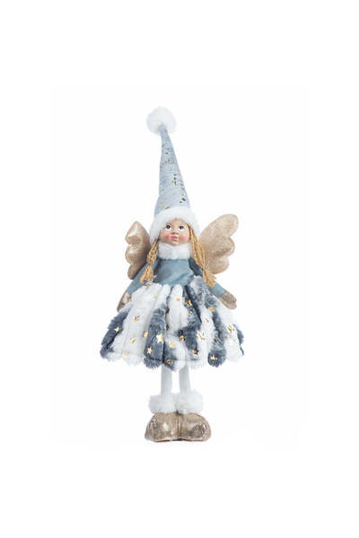 OEM Christmas decoration, Angel with LED, white with blue and gold, 50cm