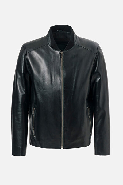 Dericlub Wm251 Men's Jumbo Slim-Fit Genuine Leather Coat Black Skin