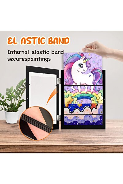 YHRY Kids Artwork Picture Frame, Front-Opening, Tempered Glass, A4, Black