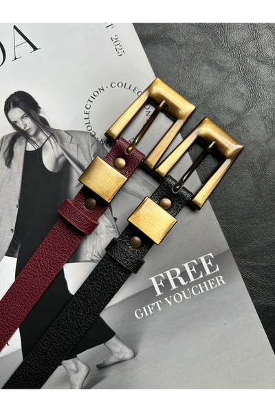 LİA KEMER Pachet de 2 curele clasice cu model Lava pentru femei, cu cataramă ...