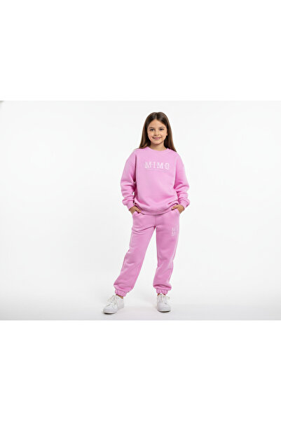 Merve Nur Tekstil 3 Thread Garson Ş Fleece-Lined Embossed Print Pink Combinat...