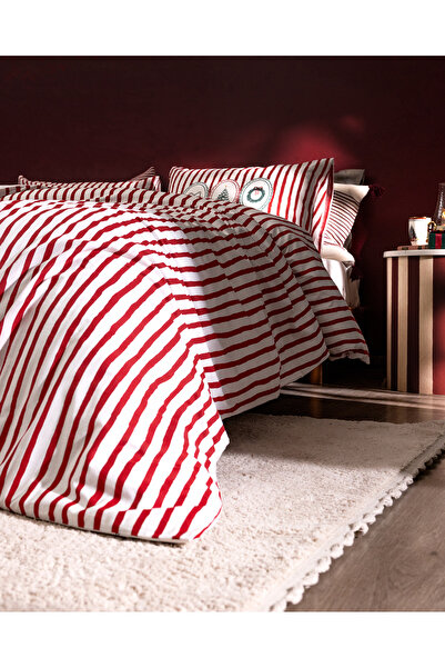 Madame Coco Celina Double Size 100% Cotton Ranforce Printed Duvet Cover Set - Red