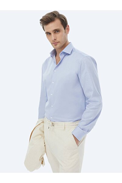 Kip Blue Plain Regular Fit Woven Classic 100% Cotton Shirt