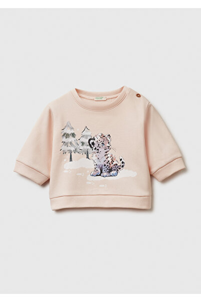 United Colors of Benetton Bebek Toz Pembe Önü Baskılı Omzu Düğmeli Bisiklet Y...