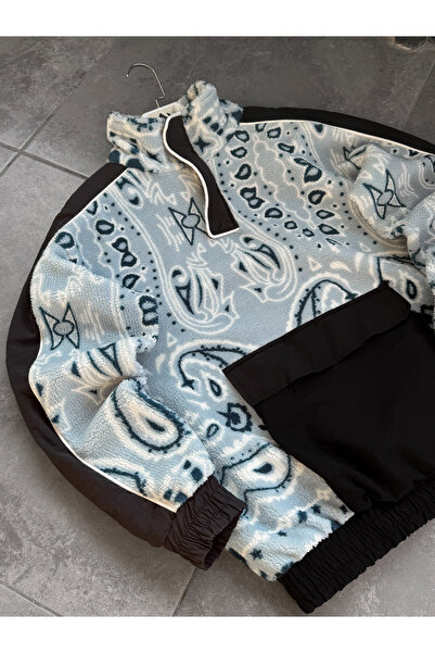 BYBASICMAN Синя плюшева кофта з етнічним візерунком YP-5026