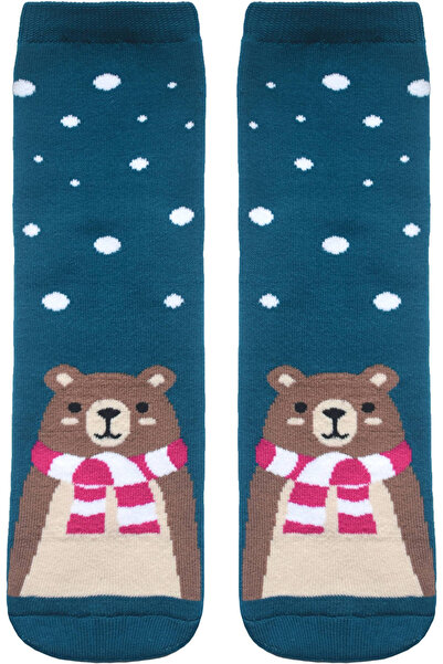 Conte Elegant Funny and fluffy Christmas socks with Bear pattern, Count Lapland 061 - Dark Turquoise, 38-39 (25)