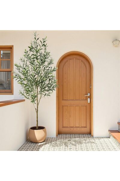 SCHENKERO 240cm (7.9ft) Large Fake Olive Tree Dense PE Leaves Thick Trunk Hotel Patio UV-Resistant.