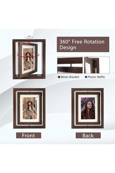TAME Photo Frame 5x7 Rotating Double-Sided Wooden Tabletop Frame