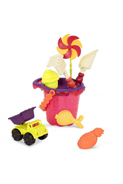 BToys Red sand toy bucket with 9 pieces - B.Toys