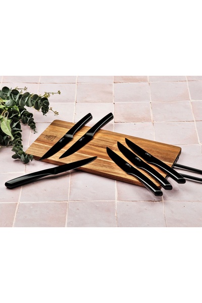 BJORN Set of 6 Steak Knives, JENSEN, satin stainless steel blade with matte black handle