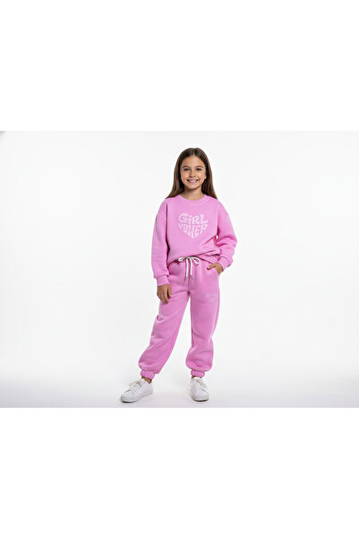 Merve Nur Tekstil 3 Thread Garson Ş Fleece-Lined Embossed Print Pink Combinat...