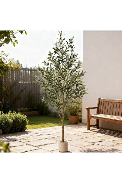 SCHENKERO 210cm (6.9ft) Artificial Olive Tree Reinforced Trunk Wind-Resistant Commercial Garden Use.