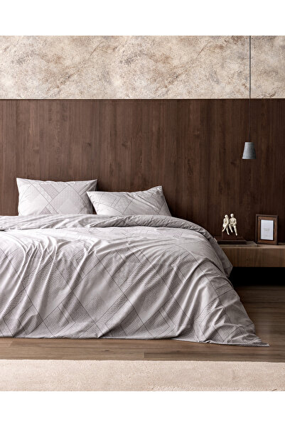 Madame Coco Aurelie King Size 100% Cotton Ranforce Printed Duvet Cover Set - Gray