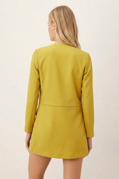 armonika Women's Oil Green Waist Stitched Long Coat Arm-26K001017