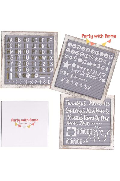 PARTY WITH EMMA Rustic Vintage Wood Grey Felt Letter Board - Changeable Message Board (Grey)