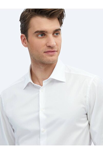Kip White Plain Slim Fit Woven Classic 100% Cotton Shirt