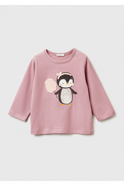 United Colors of Benetton Bebek Gül Kurusu Önü Baskılı Bisiklet Yaka Uzun Kol...