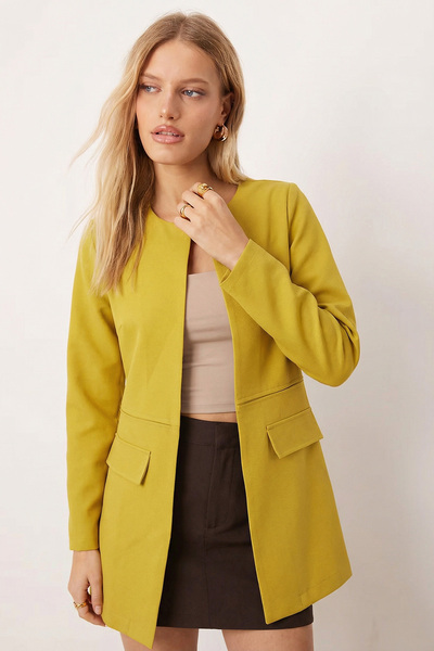 armonika Women's Oil Green Waist Stitched Long Coat Arm-26K001017