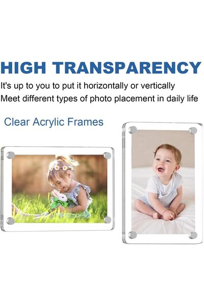 Aowin Magnetic Fridge Frame, Clear Frameless Acrylic Mini Picture Frames, 6 pcs (6x9 cm)