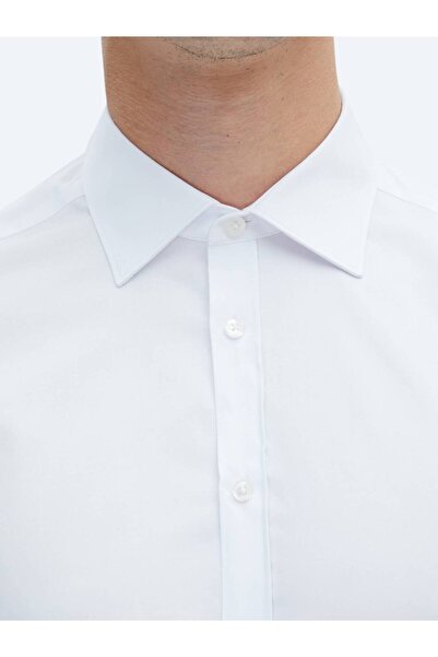 Kip White Plain Slim Fit Woven Classic 100% Cotton Shirt