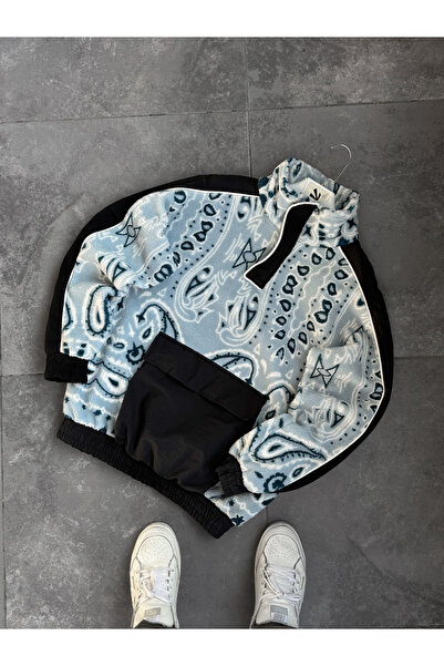 BYBASICMAN Синя плюшева кофта з етнічним візерунком YP-5026