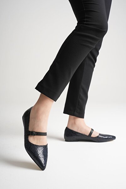 MARCHEO Isolde Women's Navy Blue Crocodile Ballerina Shoes