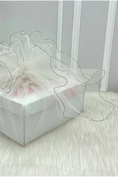 ZEYMERADE زينة بيضاء من التول، مع حواف فضية، حقيبة هدايا للعروس والعريس، زينة للخطوبة والزواج، مقاس 150×150 سم