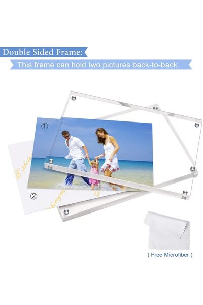 mCherry Acrylic Photo Frames 2-Pack, 3.5x5'' Double-Sided Magnetic Desktop Frameless Display (5 inch