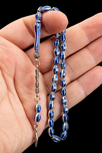 OTTOTESBİH Mărgele de rugăciune din metal cu design special albastru argintiu 41Gr 6x9mm