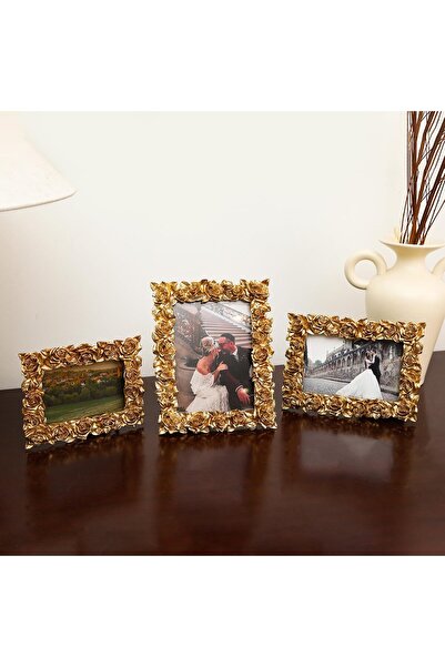 KASTWAVE 3.5x5 Vintage Rose Gold Floral Picture Frame - Antique Style Tabletop or Wall Photo Frame
