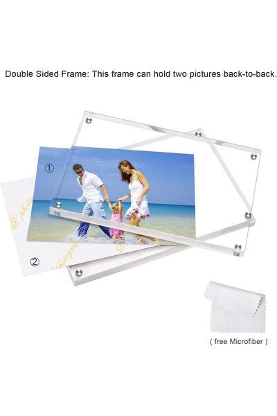 mCherry Acrylic Photo Frames 2 Pack, 4x6" Double-Sided Magnetic Picture Frame
