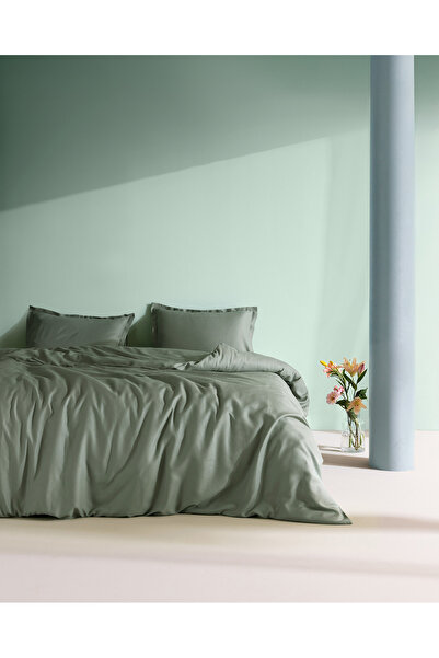 Madame Coco Crep Single 100% Cotton Plain Duvet Cover Set - Green