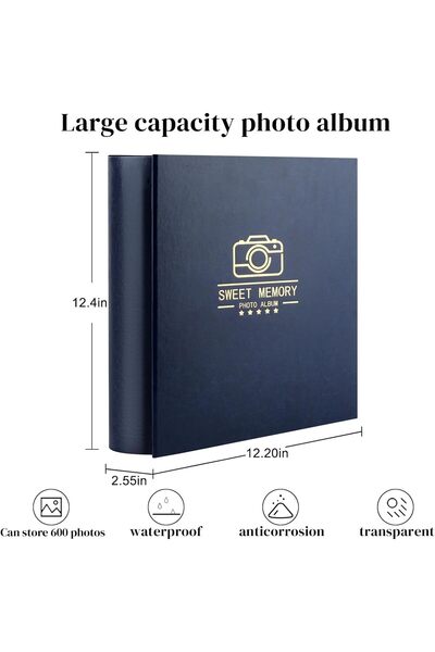 Tazweeq Large Leather 5-Inch Photo Album - Holds 500 5-inch Photos (Blue)
