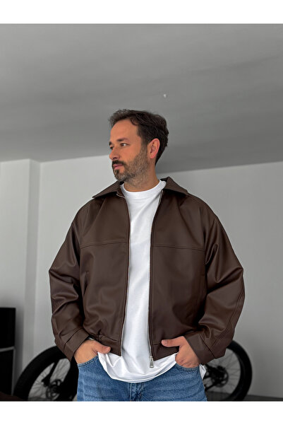 BYBASICMAN Coffee Sleeve Buttoned Leather Jacket Jj-2025