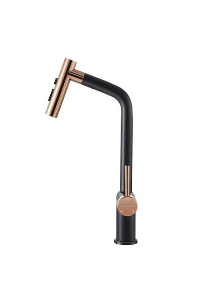 CookingAid Baterie bucătărie Ferrara Negru/Roz auriu cu furtun extractibil, 425 x 210 mm