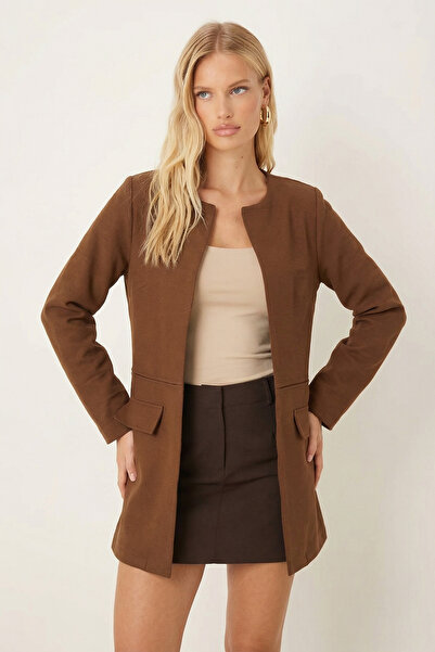 armonika Women's Dark Khaki Waist Stitched Long Jacket Arm-26K001017