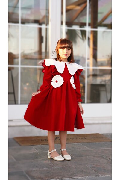 HAWRAA Red velvet dress for girls with a luxurious design and distinctive details