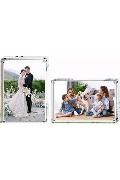 KASTWAVE 5x7 Acrylic Picture Frames 2 Pack - Clear Magnetic Double-Sided Freestanding Frame