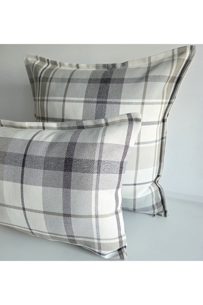 Fabric by Gülçin YÜNLÜ DOKUMA KUMAŞ EKOSE DESEN KREM-GRİ KIRLENT KILIFI