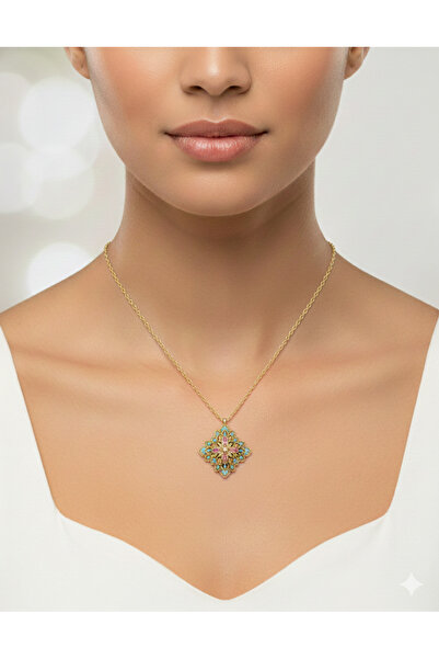 Store 925 Ayar Çiçek Motifli, Renkli Taşlı, Zarif Gümüş Kolye