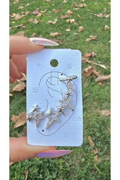 Eylülün Takısı Women's Silver Color Polar Star Double Earrings Set