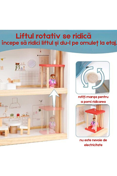 OEM Wooden dollhouse, sturdy, with accessories, elevator, multicolor, 30x40x50cm